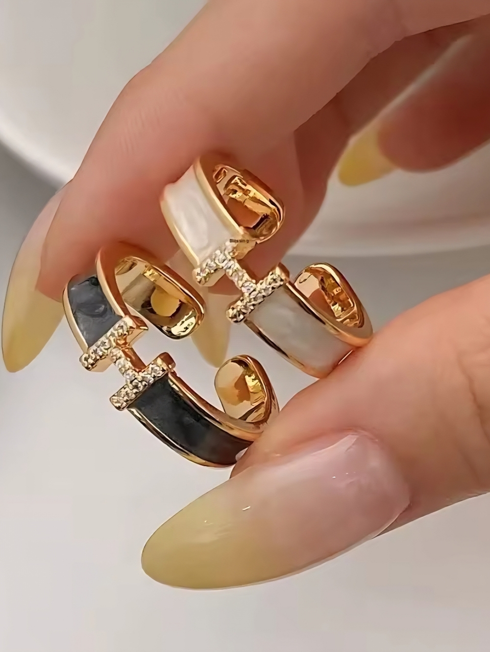 CZ H Enamel H- Letter Initial Drip Glaze Zircon Open Ring Pick One